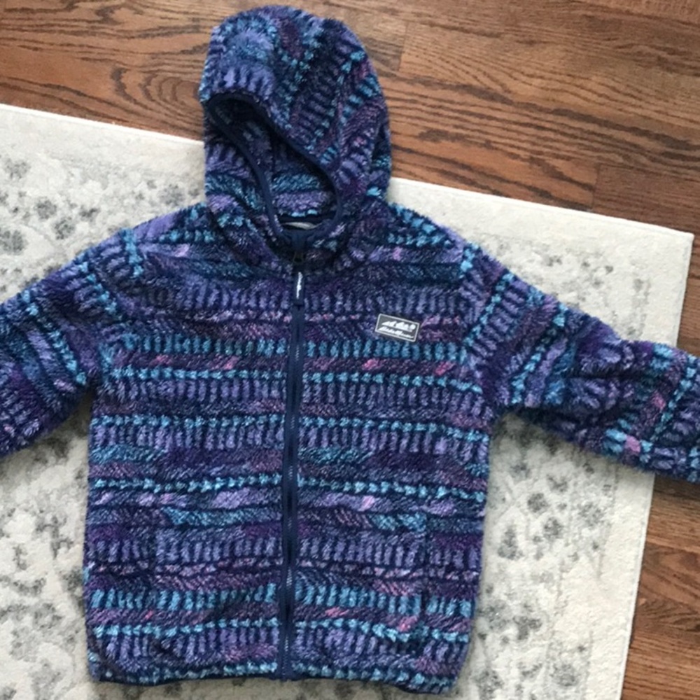 Eddie Bauer Purple/Navy Thick Zip Up Teddy Fleece Hoodie
